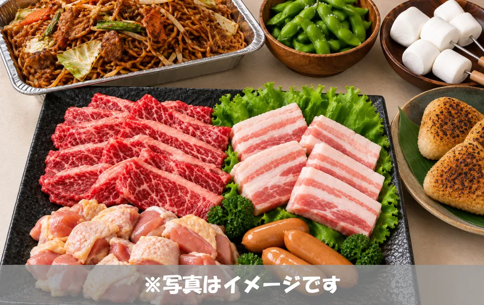 BBQ BIGの定番食材セット 牛カルビ・豚バラ・鶏もものBBQ